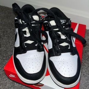 Little boy or girl Nike Dunk Low Black & White comes with box.